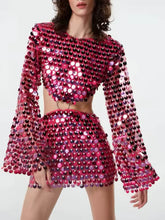 Elegant Sequin Cutout Long Sleeve Mini Dress